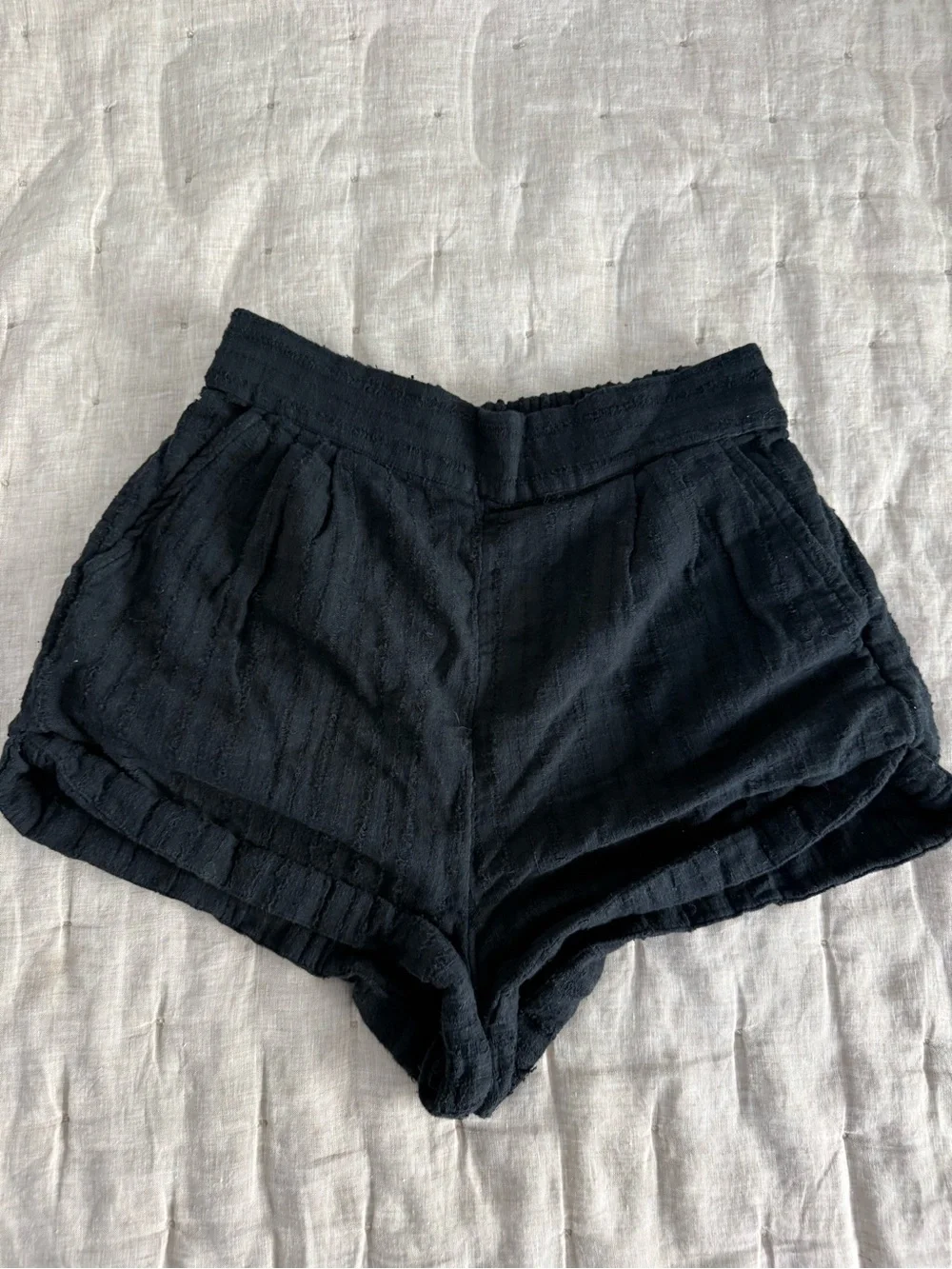 Free People Black Gauzy Elastic Waist Shorts Cuffed Pull On Size Medium
